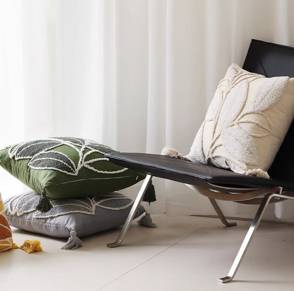 Contemporary Modern Sofa Pillow Covers, Square Modern Throw Pillows for Couch, Leaf Decorative Pillows for Bedroom, Modern Decorative Pillows for Interior Design-Paintingforhome