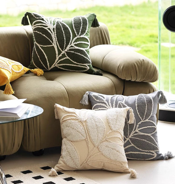 Contemporary Modern Sofa Pillow Covers, Square Modern Throw Pillows for Couch, Leaf Decorative Pillows for Bedroom, Modern Decorative Pillows for Interior Design-Paintingforhome