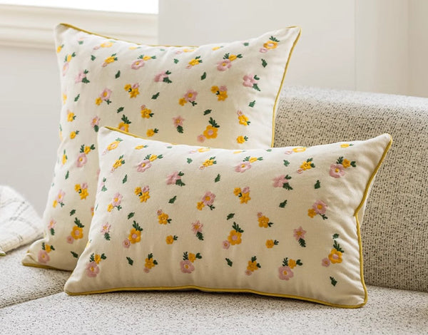 Spring Flower Decorative Pillows for Dining Room, Embroider Flower Cotton Pillow Covers, Decorative Pillows for Sofa, Farmhouse Decorative Pillows for Couch-Paintingforhome