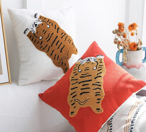 Contemporary Modern Sofa Pillow Covers, Square Modern Throw Pillows for Couch, Lovely Tiger Decorative Pillows for Children's Room, Decorative Pillows for Bedroom-Paintingforhome