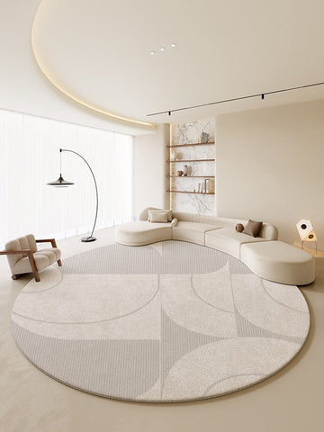 Geometric Modern Rug Ideas for Living Room, Bedroom Modern Round Rugs,Contemporary Round Rugs, Circular Gray Rugs under Dining Room Table-Paintingforhome
