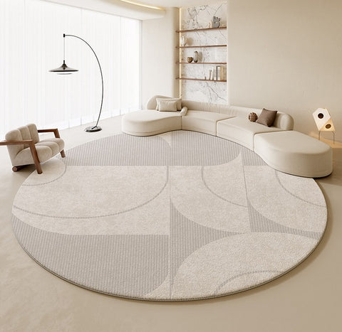 Contemporary Round Rugs, Circular Gray Rugs under Dining Room Table, Geometric Modern Rug Ideas for Living Room, Bedroom Modern Round Rugs-Paintingforhome