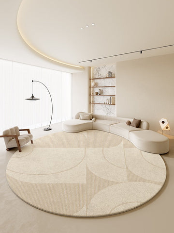 Modern Rugs under Coffee Table, Abstract Modern Round Rugs for Bedroom, Geometric Circular Rugs for Dining Room, Cream Color Contemporary Modern Rugs-Paintingforhome