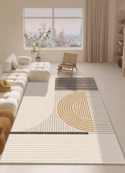 Contemporary Soft Rugs for Living Room, Bedroom Modern Rugs, Cream Color Geometric Modern Rugs, Modern Rugs for Dining Room-Paintingforhome