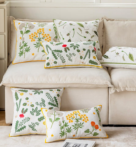 Decorative Pillows for Couch, Spring Flower Decorative Throw Pillows, Farmhouse Sofa Decorative Pillows, Embroider Flower Cotton Pillow Covers-Paintingforhome