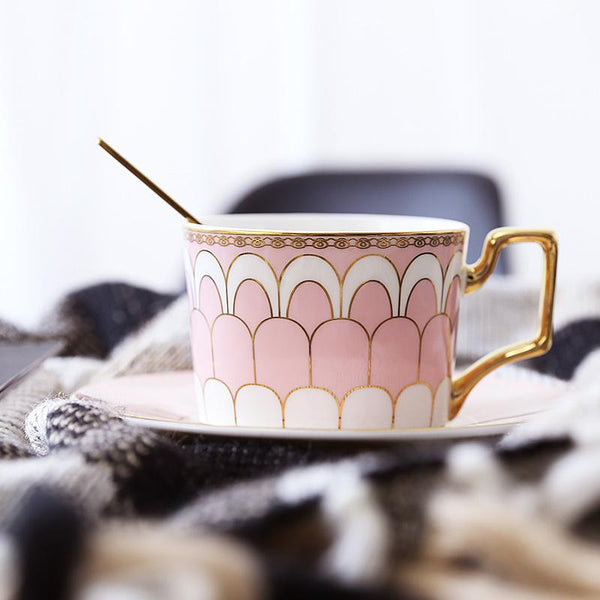 British Tea Cups, Elegant Porcelain Coffee Cups, Latte Coffee Cups with Gold Trim and Gift Box, Tea Cup and Saucer-Paintingforhome