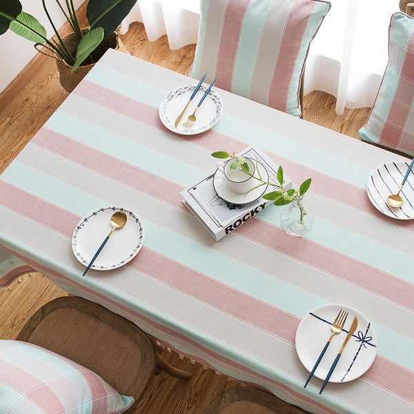 Pink Stripe Cotton and Linen Tablecloths, Rectangular Tablecloth for Oval Table, Rectangular Table Covers for Coffee Table, Modern Table Cloths for Dining Room-Paintingforhome