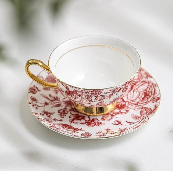 Creative Porcelain Tea Cup Saucer Set, Beautiful British Tea Cups, Elegant Flower Ceramic Cups, Unique Royal Coffee Cup and Saucer-Paintingforhome