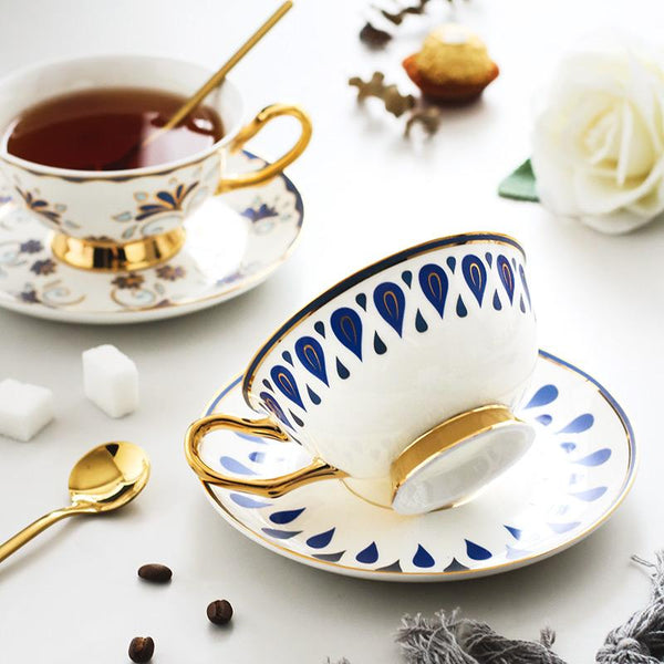Porcelain Coffee Cups, British Tea Cups, Tea Cup and Saucer, Coffee Cups with Gold Trim and Gift Box, Latte Coffee Cups-Paintingforhome