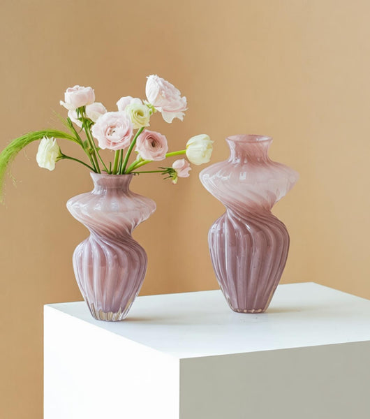 Modern Vases for Living Room, Mid Century Pink Vases for Flowers, Handmade Contemporary Glass Vases, Unique Decorative Glass Vase, Centerpiece Vases on Table-Paintingforhome