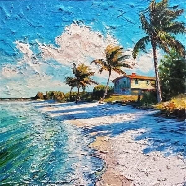 Original Small Landscape Paintings, Heavy Small Palette Knife Oil Paintings, Florida Seashore Beach Painting, Heavy Texture Canvas Art, Easy Landscape Painting Ideas, Simple Small Canvas Paintings-Paintingforhome