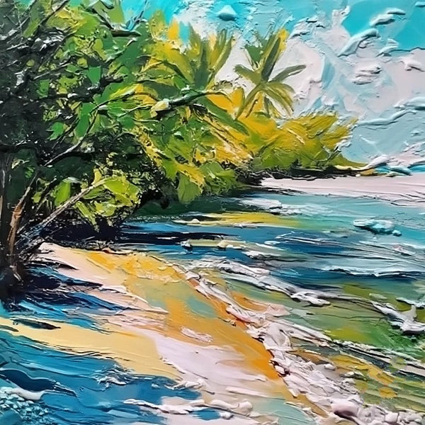 Original Small Landscape Paintings, Florida Seashore Beach Painting, Heavy Texture Canvas Art, Small Palette Knife Oil Paintings, Easy Landscape Painting Ideas, Simple Small Canvas Paintings-Paintingforhome