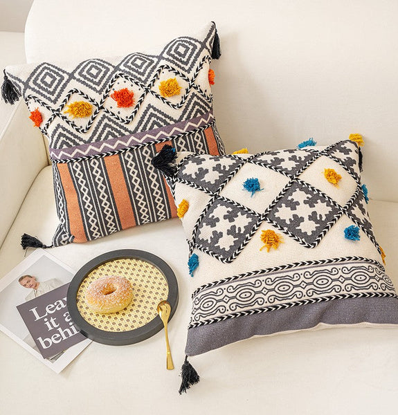 Unique Oriental Square Pillows for Bedroom, Geometric Modern Pillow Covers, Bohemian Decorative Sofa Pillows, Decorative Throw Pillows for Couch-Paintingforhome