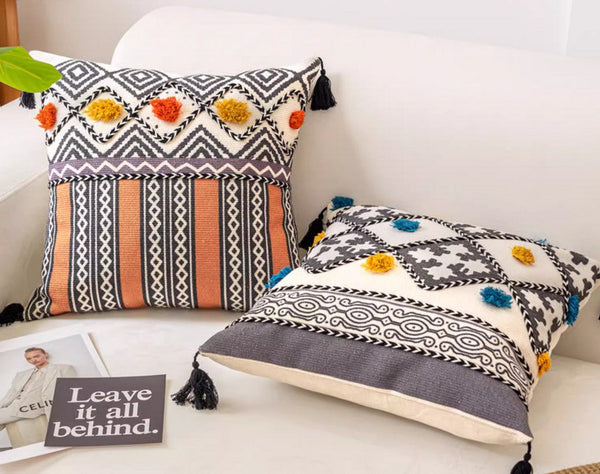 Unique Oriental Square Pillows for Bedroom, Geometric Modern Pillow Covers, Bohemian Decorative Sofa Pillows, Decorative Throw Pillows for Couch-Paintingforhome