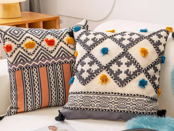 Unique Oriental Square Pillows for Bedroom, Geometric Modern Pillow Covers, Bohemian Decorative Sofa Pillows, Decorative Throw Pillows for Couch-Paintingforhome