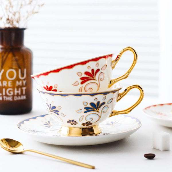Porcelain Coffee Cups, British Tea Cups, Tea Cup and Saucer, Coffee Cups with Gold Trim and Gift Box, Latte Coffee Cups-Paintingforhome