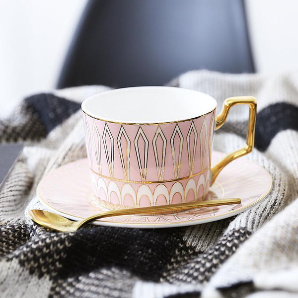 British Tea Cups, Elegant Porcelain Coffee Cups, Latte Coffee Cups with Gold Trim and Gift Box, Tea Cup and Saucer-Paintingforhome