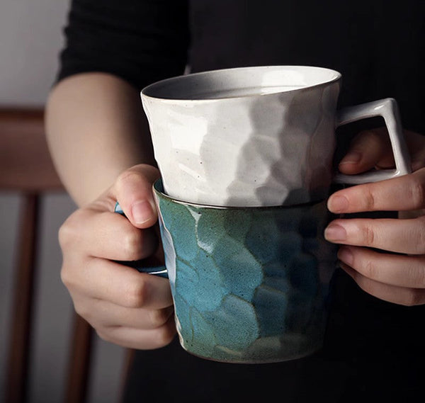 Modern Handmade Pottery Coffee Cup, Creative Brown White Black Blue Ceramic Coffee Mugs, Large Unique Tea Cup, Large Capacity Coffee Cups-Paintingforhome
