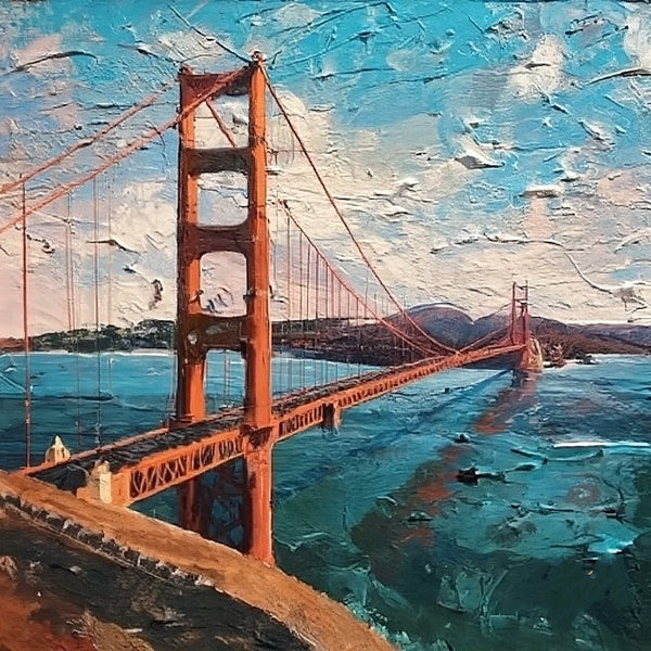 Easy Landscape Painting Ideas, Simple Small Canvas Paintings, Golden Gate Bridge Sunrise Painting, Original Small Landscape Paintings, Heavy Texture Canvas Art, Small Palette Knife Oil Paintings-Paintingforhome