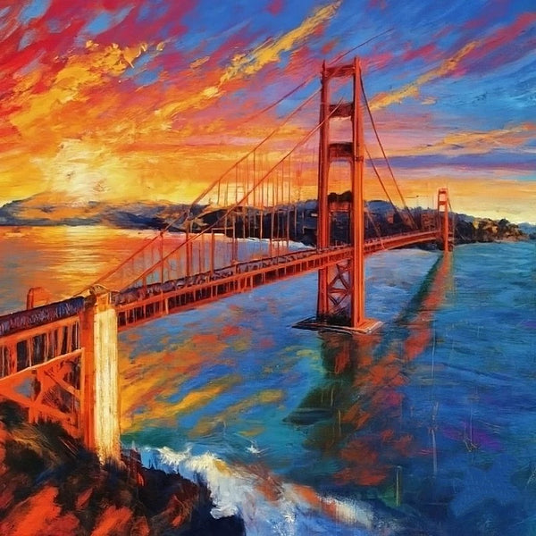 Original Small Landscape Paintings, Heavy Texture Canvas Art, Small Palette Knife Oil Paintings, Easy Landscape Painting Ideas, Simple Small Canvas Paintings, Golden Gate Bridge Sunrise Painting-Paintingforhome