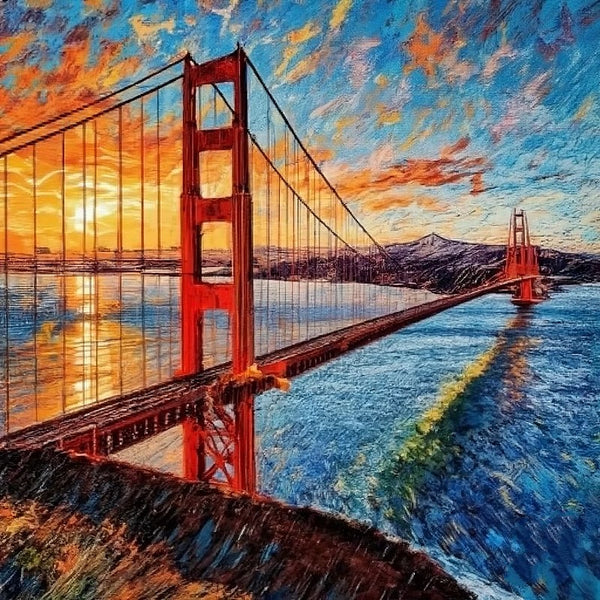 Simple Small Canvas Paintings, Golden Gate Bridge Sunrise Painting, Original Small Landscape Paintings, Heavy Texture Canvas Art, Small Palette Knife Oil Paintings, Easy Landscape Painting Ideas-Paintingforhome