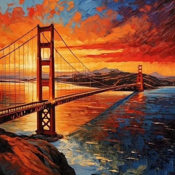 Heavy Texture Canvas Art, Small Palette Knife Oil Paintings, Original Small Landscape Paintings, Golden Gate Bridge Sunset Painting, Easy Landscape Painting Ideas, Simple Small Canvas Paintings-Paintingforhome
