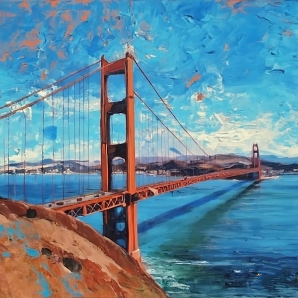 Small Palette Knife Oil Paintings, Easy Landscape Painting Ideas, Simple Small Canvas Paintings, Golden Gate Bridge Painting, Original Small Landscape Paintings, Heavy Texture Canvas Art-Paintingforhome