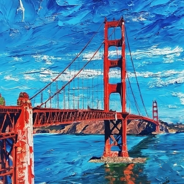Simple Small Canvas Paintings, Golden Gate Bridge Painting, Original Small Landscape Paintings, Heavy Texture Canvas Art, Small Palette Knife Oil Paintings, Easy Landscape Painting Ideas-Paintingforhome