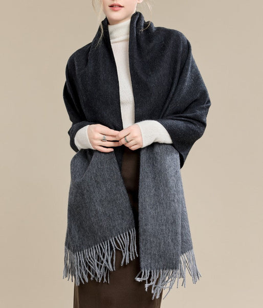 Gifts for Her, Long Wool Scarf, Soft Wool Scarf for Women, Black and Medium Gray Fashion Scarf, Warm Cape, Evening Wrap, Christmas Gift, Winter Shawl, Elegant Shawl-Paintingforhome