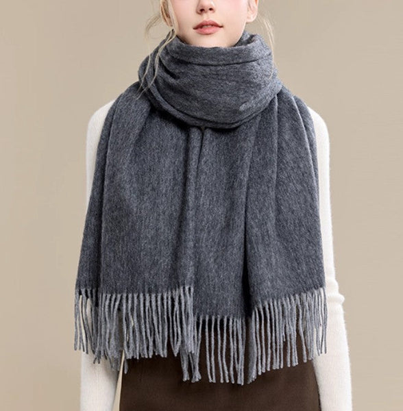 Black and Medium Gray Fashion Scarf, Gifts for Her, Long Wool Scarf, Soft Wool Scarf for Women, Warm Cape, Evening Wrap, Christmas Gift, Winter Shawl, Elegant Shawl-Paintingforhome
