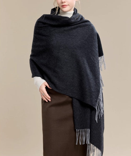 Gifts for Her, Long Wool Scarf, Soft Wool Scarf for Women, Black and Medium Gray Fashion Scarf, Warm Cape, Evening Wrap, Christmas Gift, Winter Shawl, Elegant Shawl-Paintingforhome