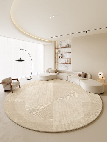Dining Room Modern Rugs, Cream Color Round Rugs under Coffee Table, Large Modern Rugs in Living Room, Contemporary Circular Rugs in Bedroom-Paintingforhome