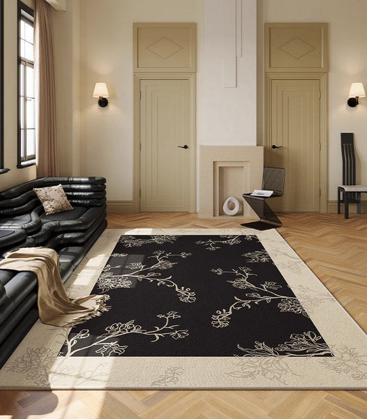 Unique Bedroom Modern Rugs, Contemporary Modern Rugs under Dining Room Table, French Style Rugs for Interior Design, Flower Pattern Modern Rugs for Living Room-Paintingforhome