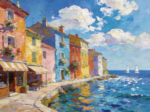 Canvas Paintings for Living Room, Coatal Town Beauty Spot, Hand Painted Canvas Art, BuyOil Paintings Online, Small Wall Art Paintings, Original Landscape Paintings-Paintingforhome