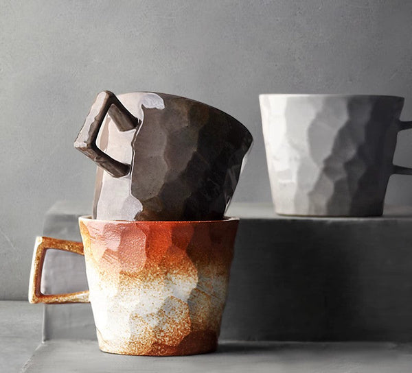 Modern Handmade Pottery Coffee Cup, Creative Brown White Black Blue Ceramic Coffee Mugs, Large Unique Tea Cup, Large Capacity Coffee Cups-Paintingforhome