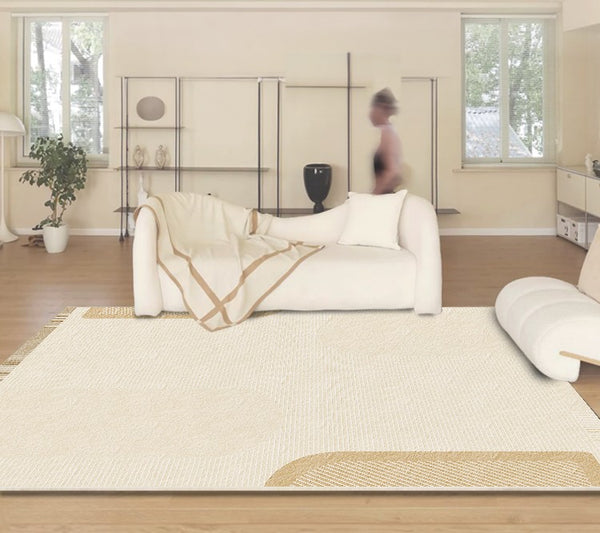 Cream Color Geometric Modern Rugs, Contemporary Soft Rugs for Living Room, Bedroom Modern Rugs, Modern Rugs for Dining Room-Paintingforhome