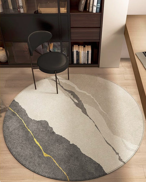 Modern Rugs for Dining Room, Abstract Contemporary Round Rugs under Chairs, Circular Area Rugs for Bedroom, Geometric Modern Rugs for Living Room-Paintingforhome