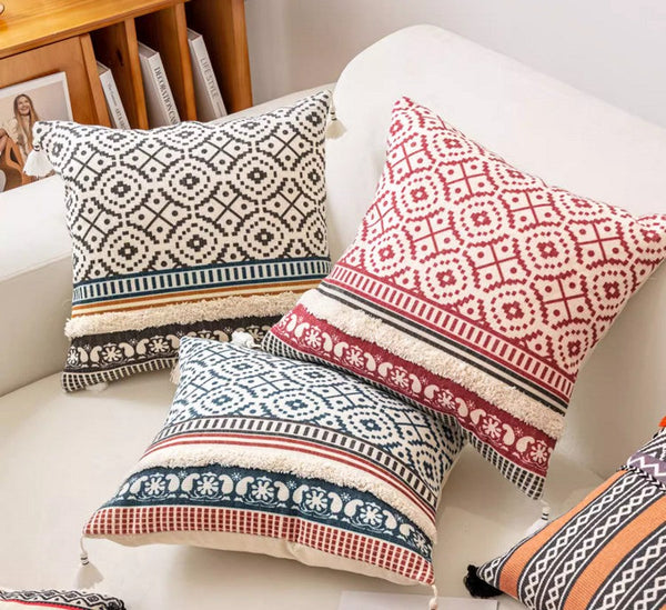 Modern Square Pillows for Couch, Contemporary Pillow Covers, Oriental Decorative Throw Pillows for Bedroom, Bohemian Decorative Sofa Pillows-Paintingforhome