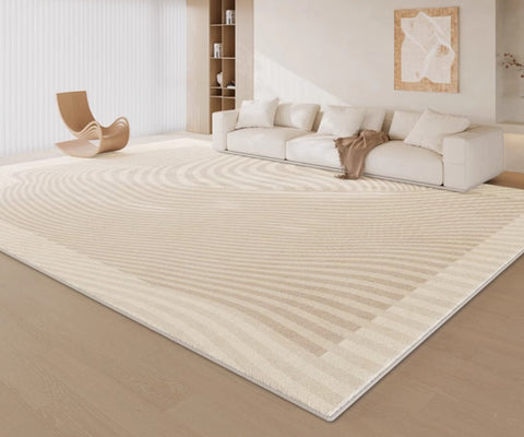 Cream Color Rugs under Dining Room Table, Abstract Area Rugs for Living Room, Geometric Contemporary Modern Rugs Next to Bed, Modern Carpets for Kitchen-Paintingforhome
