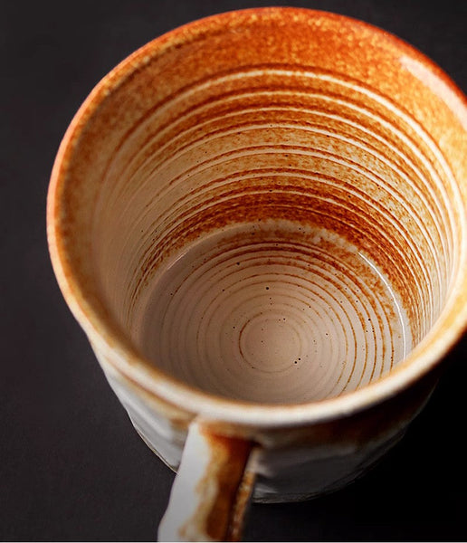Modern Handmade Pottery Coffee Cup, Creative Brown White Black Blue Ceramic Coffee Mugs, Large Unique Tea Cup, Large Capacity Coffee Cups-Paintingforhome