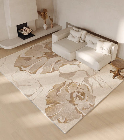 Contemporary Modern Rugs under Dining Room Table, Soft Rugs for Bedroom, French Style Modern Rugs for Interior Design, Flower Pattern Modern Rugs for Living Room-Paintingforhome