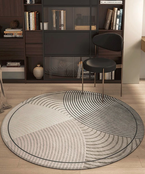 Circular Area Rugs for Bedroom, Modern Rugs for Dining Room, Abstract Contemporary Round Rugs under Chairs, Geometric Modern Rugs for Living Room-Paintingforhome