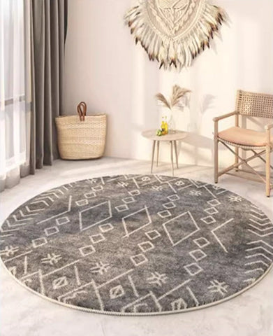 Geometric Modern Rugs for Bedroom, Circular Modern Rugs under Sofa, Modern Round Rugs under Coffee Table, Abstract Contemporary Round Rugs-Paintingforhome