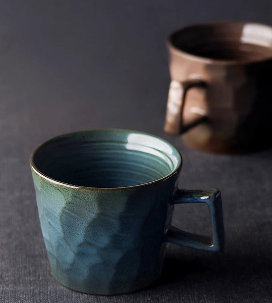 Modern Handmade Pottery Coffee Cup, Creative Brown White Black Blue Ceramic Coffee Mugs, Large Unique Tea Cup, Large Capacity Coffee Cups-Paintingforhome