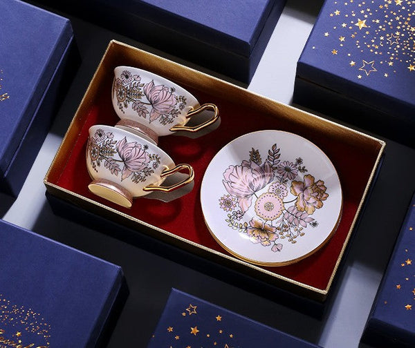 Elegant Ceramic Coffee Cups, Afternoon British Tea Cups, Unique Iris Flower Tea Cup and Saucer in Gift Box, Royal Porcelain Tea Cup Set-Paintingforhome