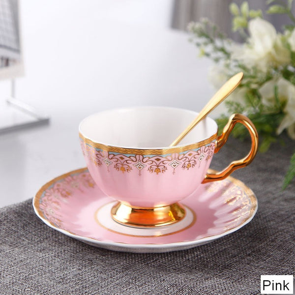 Unique British Tea Cup and Saucer in Gift Box, Pink Blue White Porcelain Tea Cup Saucer Set, Elegant British Ceramic Coffee Cups for Traditional Afternoon Tea-Paintingforhome
