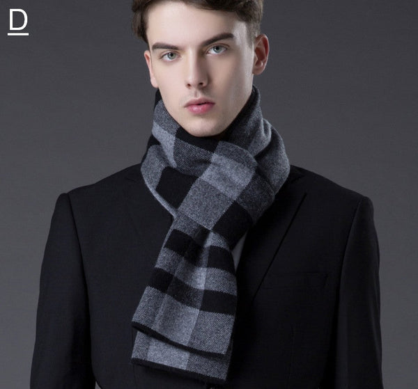Cashmere Scarf for Gentleman, Long Thick Wool Scarf, Men's Winter Scarf, Red Gray Fashion Scarf, Christmas Gift for Men, Men's Wool Scarf Winter-Paintingforhome