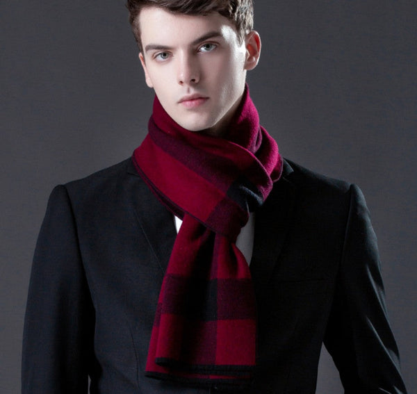Cashmere Scarf for Gentleman, Long Thick Wool Scarf, Men's Winter Scarf, Red Gray Fashion Scarf, Christmas Gift for Men, Men's Wool Scarf Winter-Paintingforhome