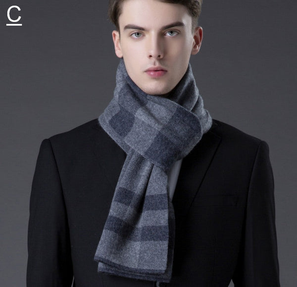 Cashmere Scarf for Gentleman, Long Thick Wool Scarf, Men's Winter Scarf, Red Gray Fashion Scarf, Christmas Gift for Men, Men's Wool Scarf Winter-Paintingforhome