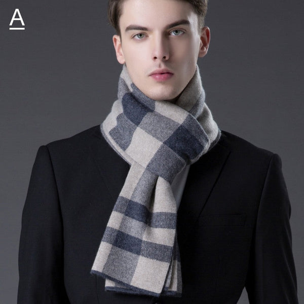 Cashmere Scarf for Gentleman, Long Thick Wool Scarf, Men's Winter Scarf, Red Gray Fashion Scarf, Christmas Gift for Men, Men's Wool Scarf Winter-Paintingforhome
